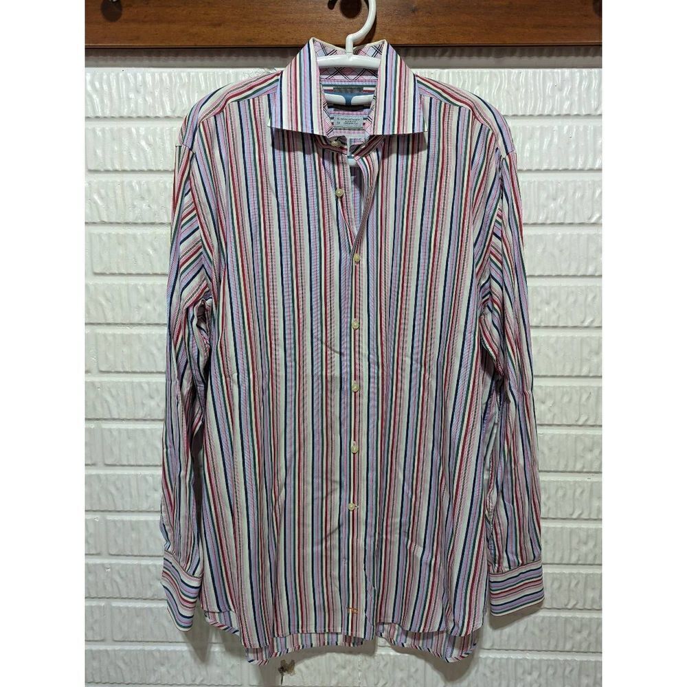 Thomas Dean Men's Multi-Color Striped Long-Sleeve Button-Down Shirt Size XL